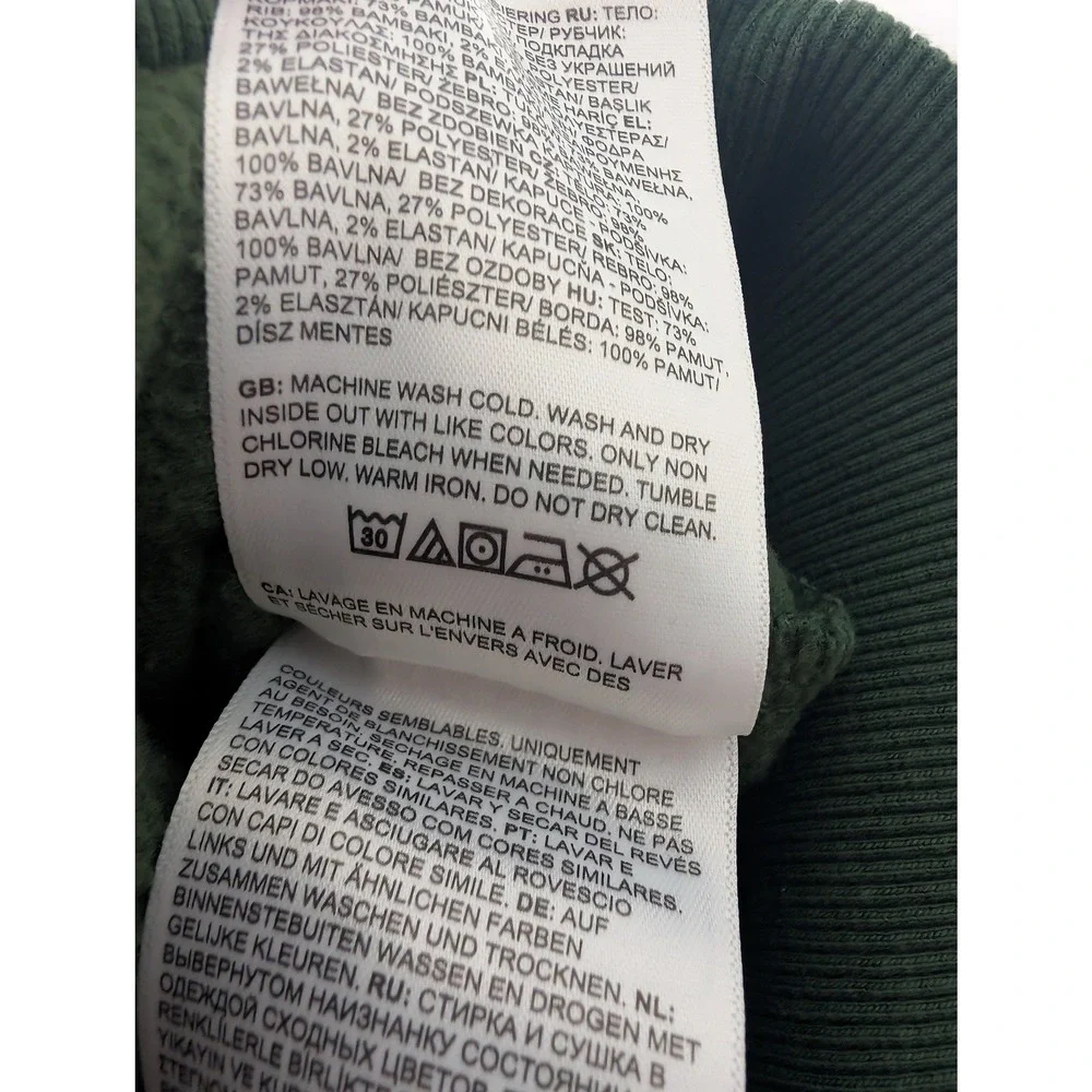 North Face Mens Med Forest Green Leaves Logo Gorpcore Cabin Hoodie Sweatshirt